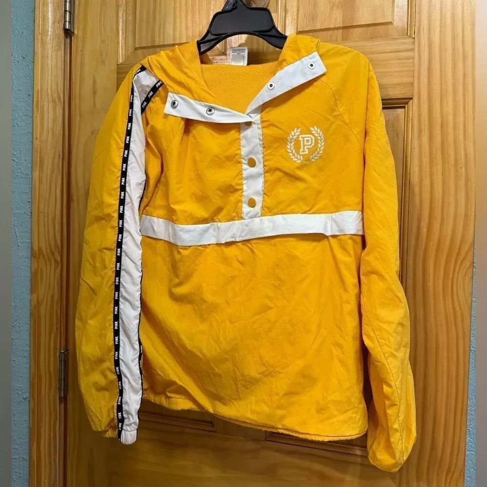 PINK size XS/S half button sunshine yellow and white rain jacket